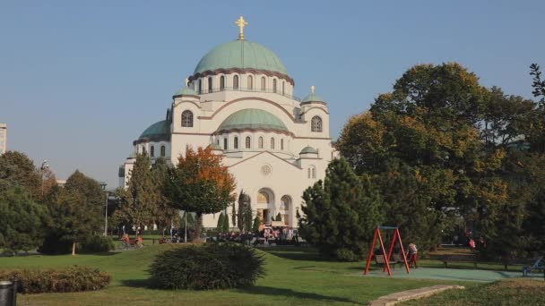 Belgrade Serbie Octobre 2019 Église Marbre Blanc Sainte Sava Automne — Video