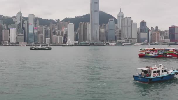 Hong Kong China April 2017 Red Advertisement Star Ferry Crossing — Stock Video
