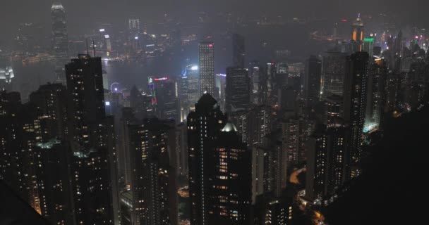 Hong Kong Kína Május 2017 Éjszakai Felhőkarcolók Cityscape Victoria Peak — Stock videók