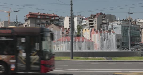 Belgrade Serbia June 2019 Big Water Fountain Slavija City Square — Wideo stockowe