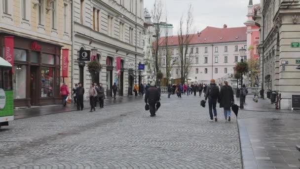 Liubliana Eslovenia Noviembre 2019 Los Peatones Stritarjeva Street Capital City — Vídeo de stock