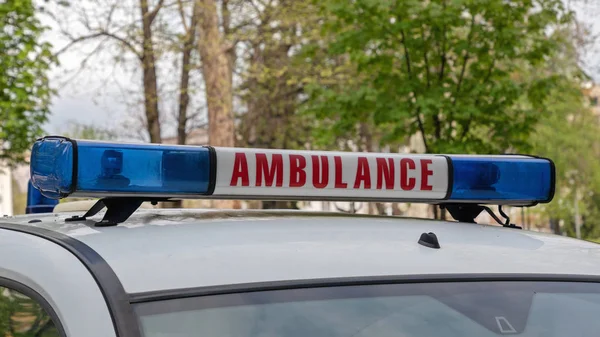 Ambulance Sign With Blue Lights Bar and Siren