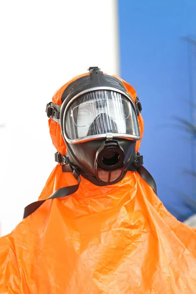 Protective Mask Orange Hazmat Suit Emergency Equipment — Stock Photo, Image