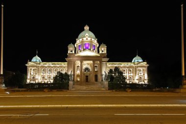 Sırbistan Parlamento Binası Gece Belgrad 'da