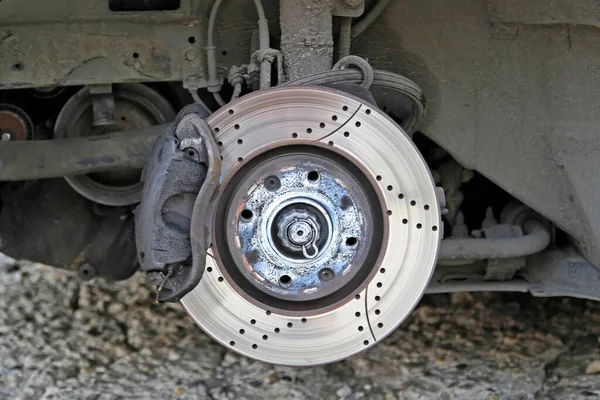 Travão Disco Ventilado Com Paquímetro Almofadas Carro Velho — Fotografia de Stock