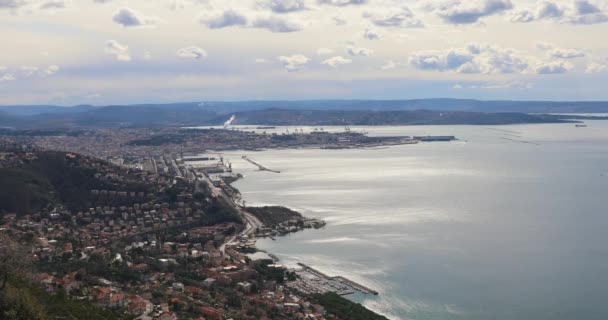 Τεργέστη Ιταλία Στην Αδριατική Θάλασσα Αεροφωτογραφία Cityscape — Αρχείο Βίντεο