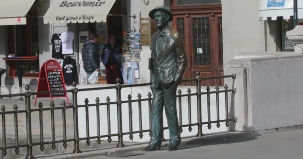 Trieste Itália Março 2020 Estátua Bronze James Joyce Writter Ponte — Vídeo de Stock