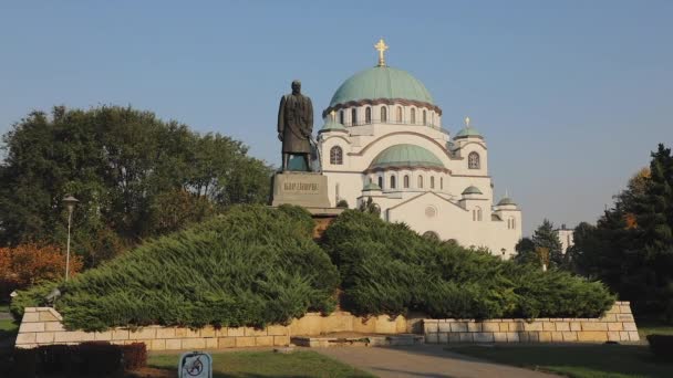Karadjordje Monument Och Sankt Sava Kyrka Belgrad Serbien — Stockvideo