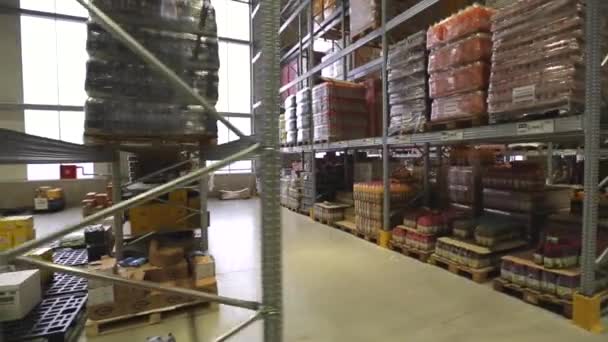 Körning Genom Aisles Food Distribution Warehouse — Stockvideo