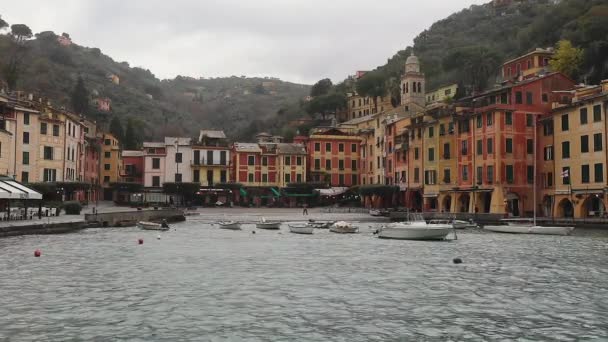 Casas Coloridas Portofino Itália Dia Inverno — Vídeo de Stock