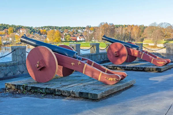 Grandi Cannoni Antichi Fredrikstad Norvegia — Foto Stock