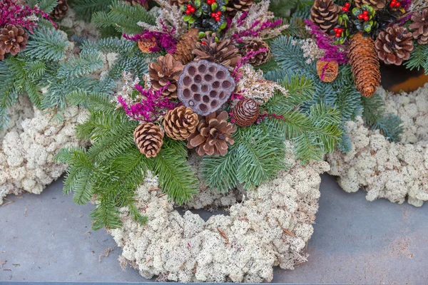 Pinecone Moss Wreath Natural Decoration Holidays — стокове фото