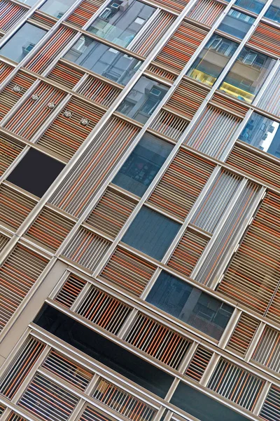 Wooden Lines Modern Building Facade Hong Kong — Stock Photo, Image