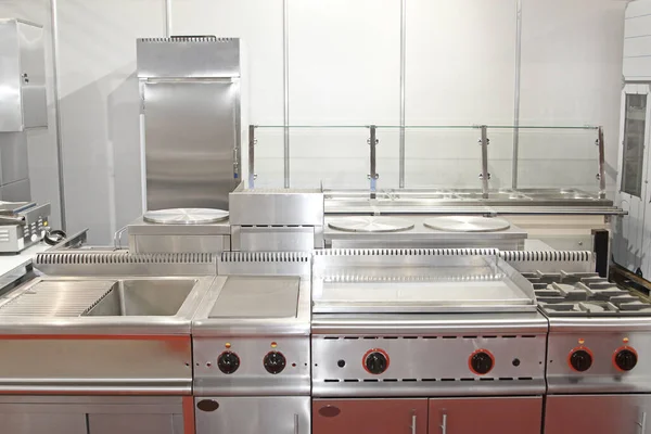 Interior Restaurant Commercial Kitchen Stainless Steel Equipment — Stock Photo, Image