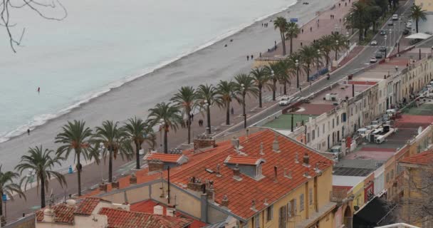 Plaża Promenade Nicei Francja Aerial Winter Day — Wideo stockowe