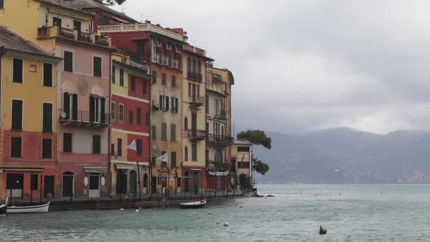 Portofino Talya Akdeniz Deki Renkli Evler — Stok video