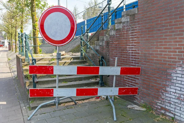 Uzavřené Schody Bariéra Vstupu Staveniště — Stock fotografie