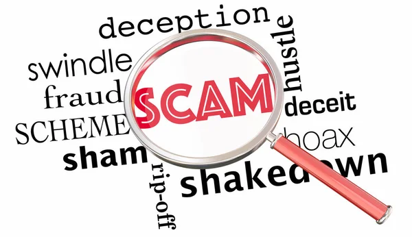 Scam esquema de fraude Hustle lupa — Fotografia de Stock