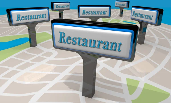 Restaurant Signs Map Locations — Stock Photo, Image