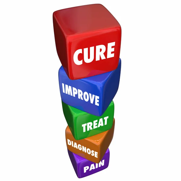 Guérir la douleur Diagnostic Traiter les cubes de mots — Photo