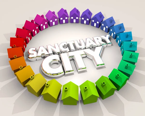 Maisons colorées avec texte Sanctuary City — Photo
