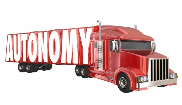 Röd lastbil med ordet autonomi — Stockfoto