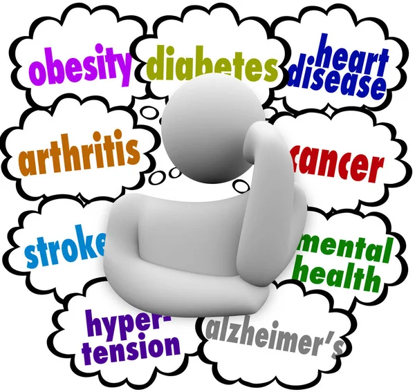 Thinker with Disease words in Thought Clouds — Stock Photo, Image