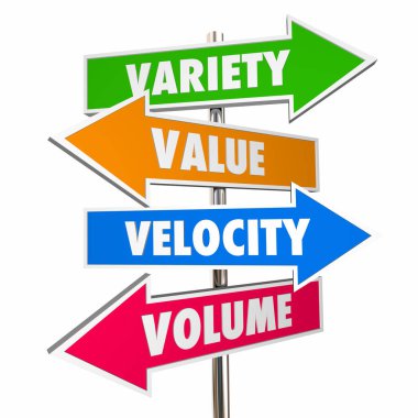 Variety Value Velocity Volume Big Data Signs 3d Illustration clipart