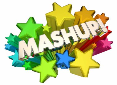 Mashup iki şey birlikte yıldız 3d resimde kelimeler