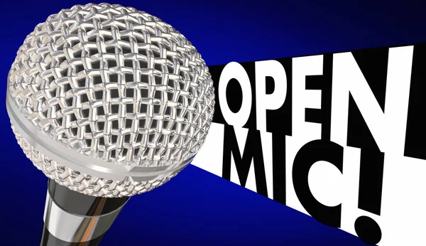 Mikrofon z tekstem Otwórz Mic — Zdjęcie stockowe