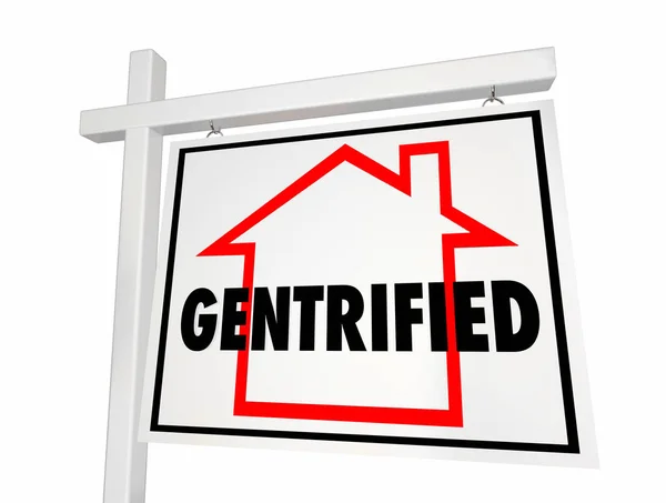 Gentrified stadsdelar hem för försäljning tecken — Stockfoto