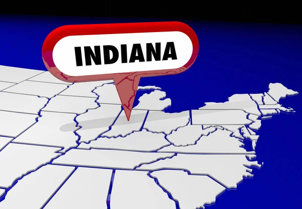 Indiana IN Mapa do Estado Localização do Pin — Fotografia de Stock