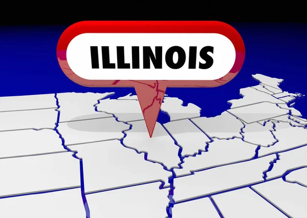 Illinois IL Mapa del estado Ubicación del Pin — Foto de Stock
