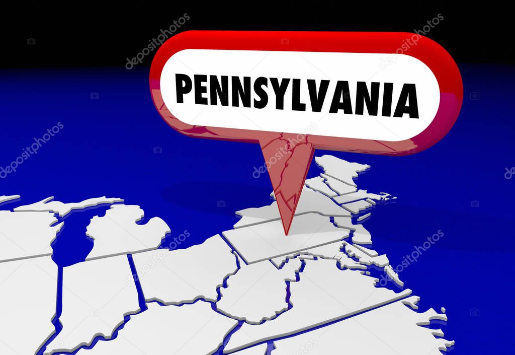 Pennsylvania PA State Map Pin Location 