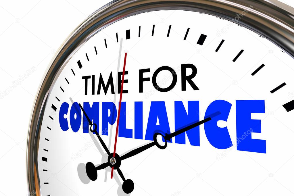 Time for Compliance Follow Rules Deadline Clock — Stock Photo