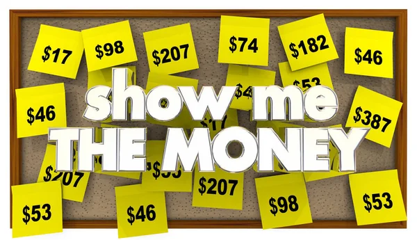 Show Me the Money Bulletin Board Sales — Stock Photo, Image