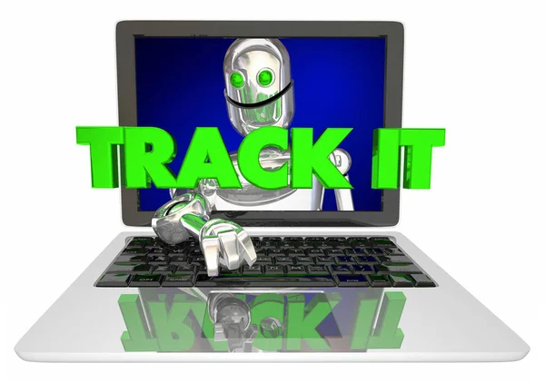 Track It Robot Laptop Computer Tracking Visitors — Stock Photo, Image