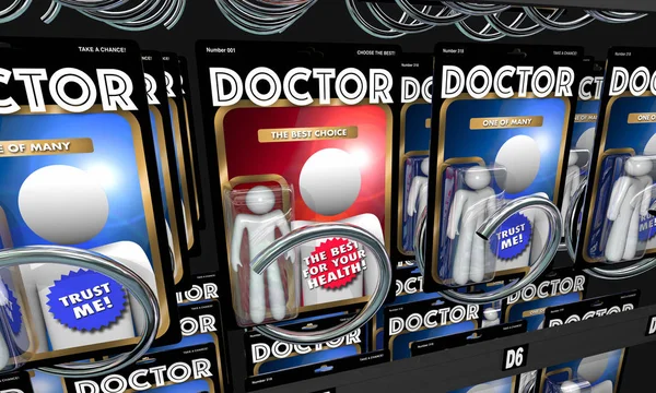 Врач выбирает Торговый автомат выбрать лучшего врача — стоковое фото