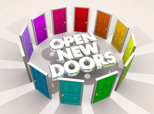 Open nieuwe deuren uitdagingen kansen woorden — Stockfoto