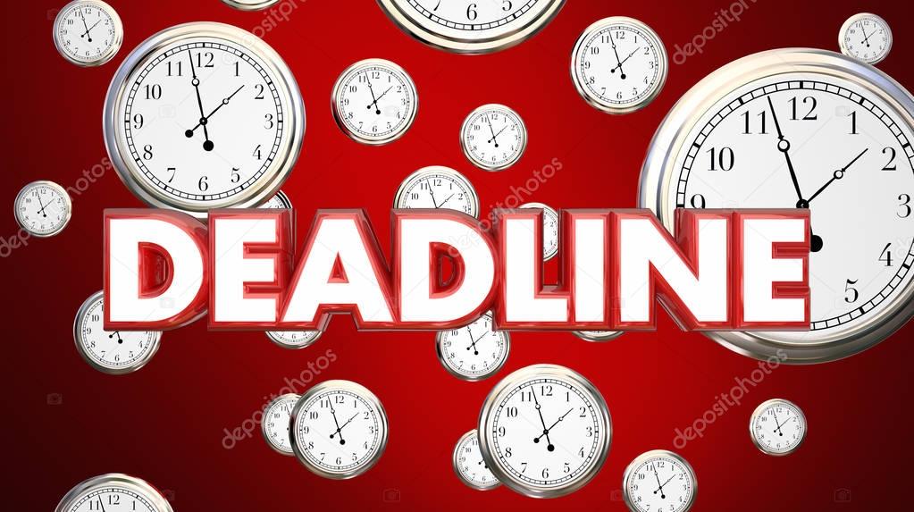 Deadline Clocks Falling, End Time Final Call 3d Illustration