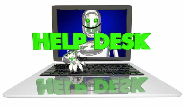ヘルプ デスク ロボット ラップトップ コンピューターの問題解決 イラストレーション — ストック写真