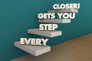 Her adımda size daha yakın hedef merdiven ilerleme durumu için 3d alır illüstrasyon