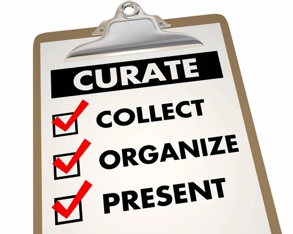 Curate Content Checklist Collect Organizar Ilustración Presente —  Fotos de Stock
