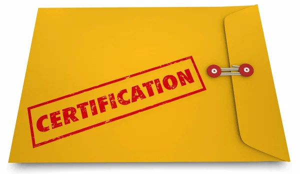 Certifiering Gula Kuvert Certifierade Dokument Illustration — Stockfoto