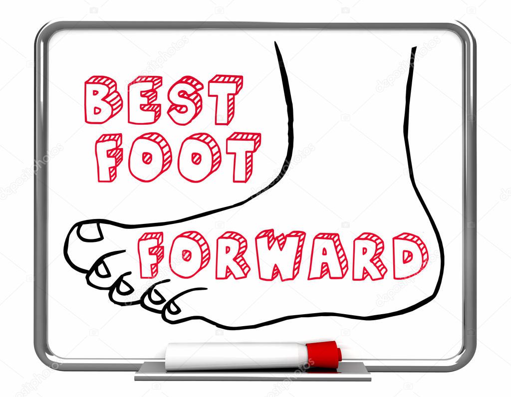 Best Foot Forward Words Move Ahead One Step 3d Illustration