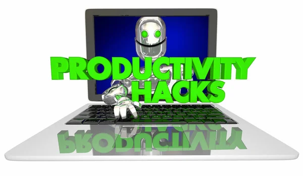 Produtividade Hacks Robot Laptop Computador Ilustração — Fotografia de Stock