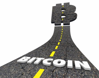 bitcoin yol cryptocurrency, 3d resim, yeni para ödeme sistemi kavramı