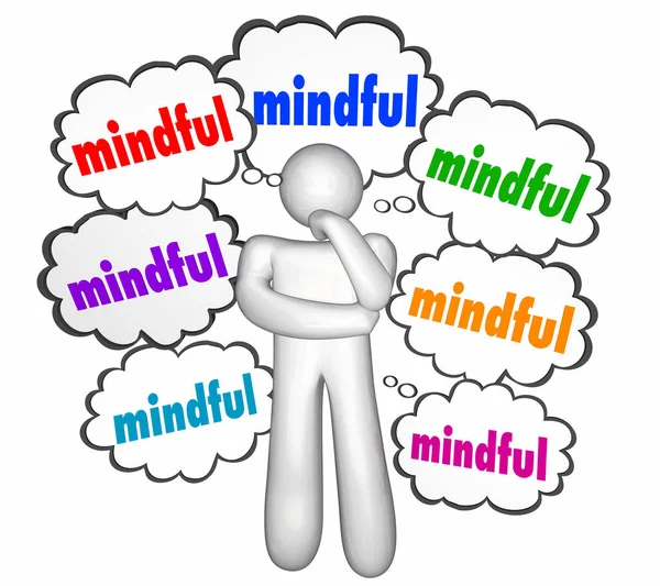 thinking cartoon person with Mindful words in speech bubbles, 3d Illustration, Mindfulness concept