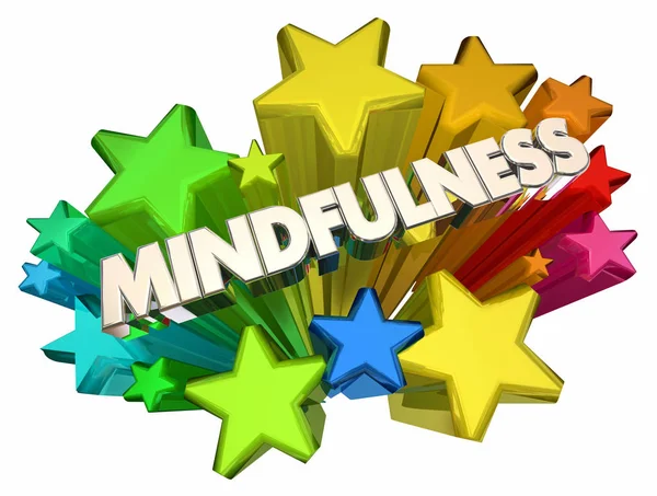 Word Mindfulness Renkli Yıldız Resim Net Düşünme Süreci Kavramı Arasında — Stok fotoğraf