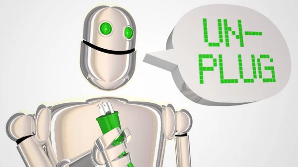 Robot Plug Speech Bubble Word Unplug Turning Electricity Illustration Take — Stock Photo, Image